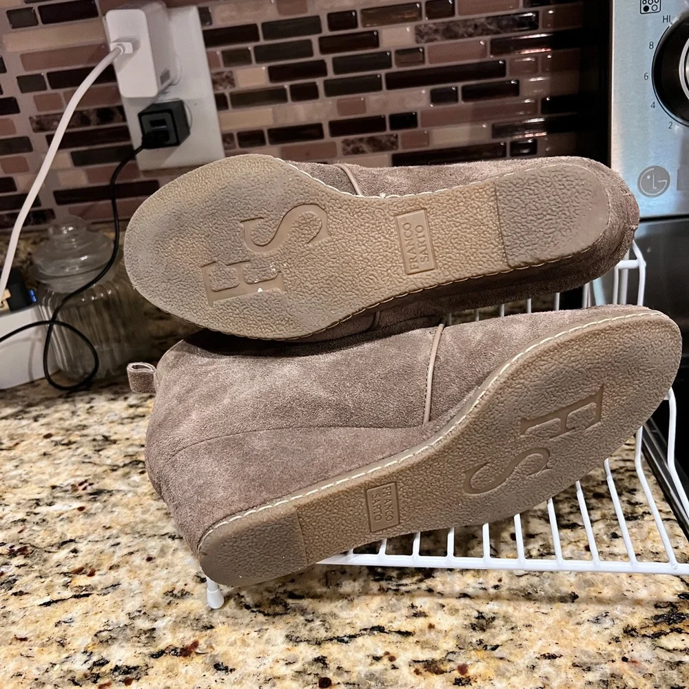 Franco Sarto Taupe Tan Suede Wedge Ankle Booties Sz 9